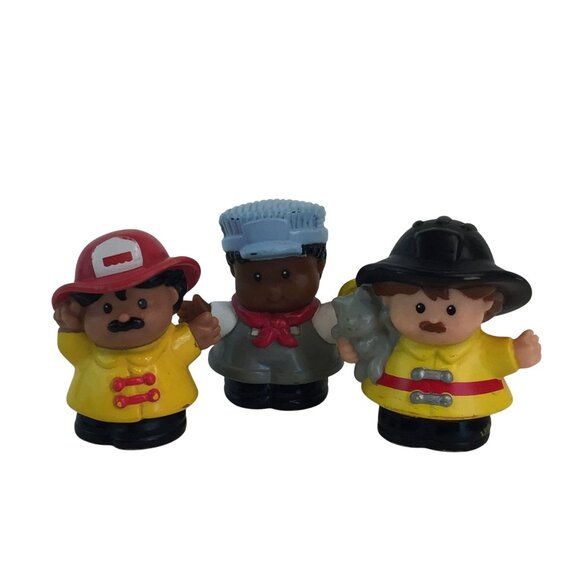 Fisher Price Little People Figures Two Fire Fighters with Kitty Train Conductor - Picture 1 of 13